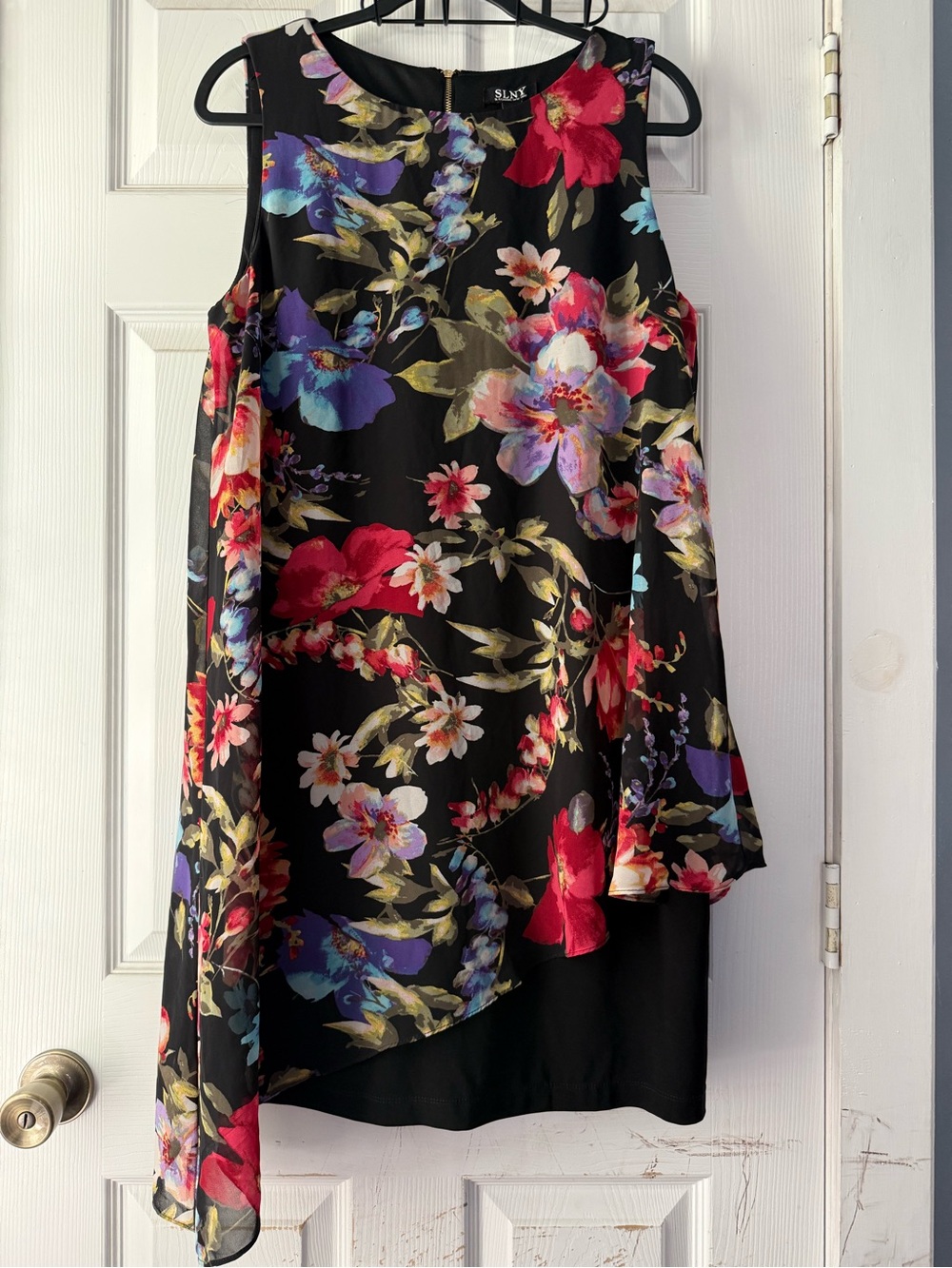 SLNY Floral Asymmetric Dress Size 14 NWT Chiffon Overlay Sleeveless